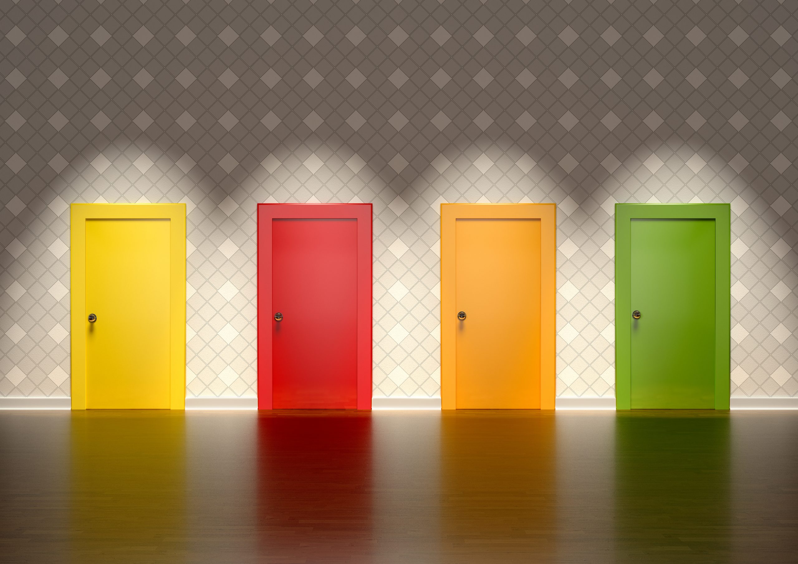 colored doors in a room representing the concept of choice